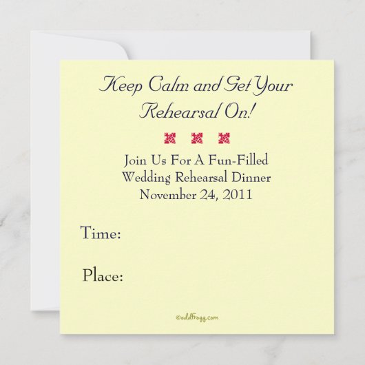 KEEP CALM Wedding Rehearsal Dinner Invite (rood) Kaart (Achterkant)