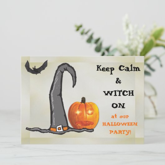 Keep Calm Witch Pet Halloween Party Kaart (Staand voorkant)