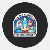 Keep Christ In Christmas Nativity Scene Manger Jes Ronde Sticker (Voorkant)