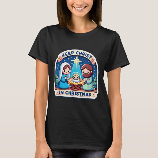 Keep Christ In Christmas Nativity Scene Manger Jes T-shirt (Voorkant)
