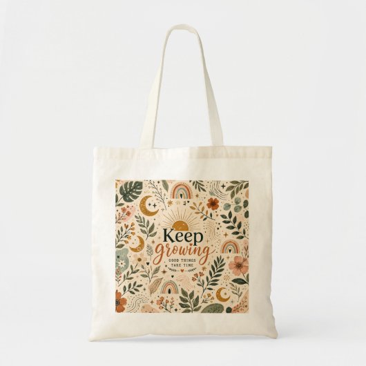 Keep Growing Boho Botanical Crossbody Bag | Floral Tote Bag (Voorkant)