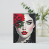 Keep in Touch | Beautiful Woman with Red Rose Briefkaart (Staand voorkant)