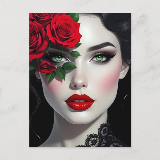 Keep in Touch | Beautiful Woman with Red Rose Briefkaart (Voorkant)