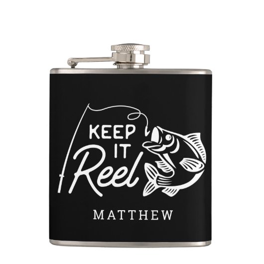 Keep It Reel Fisher Vaderdag Aangepaste naam Heupfles (Voorkant)