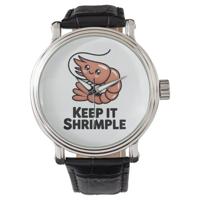 Keep It Shrimple Kawaii Shrimp Horloge (Voorkant)