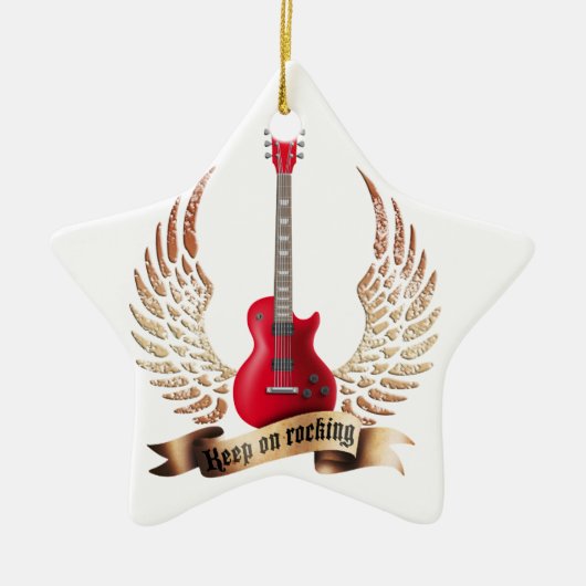 keep on rocking electric guitar wings keramisch ornament (Voorkant)