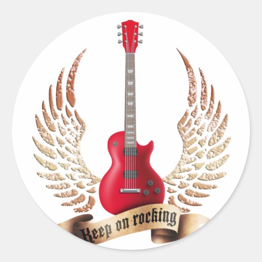 keep on rocking electric guitar wings ronde sticker (Voorkant)