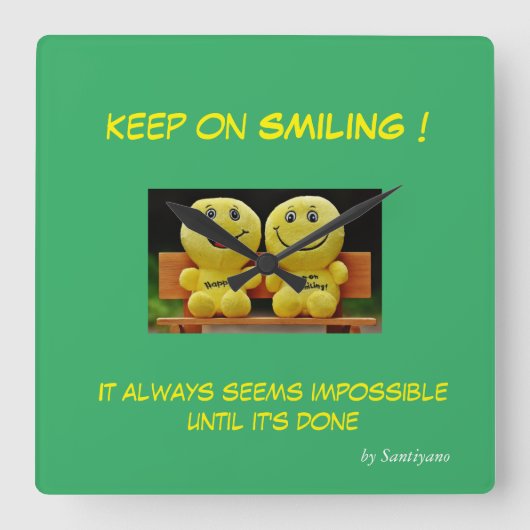 "Keep on smiling" vierkant wand Vierkante Klok (Voorkant)