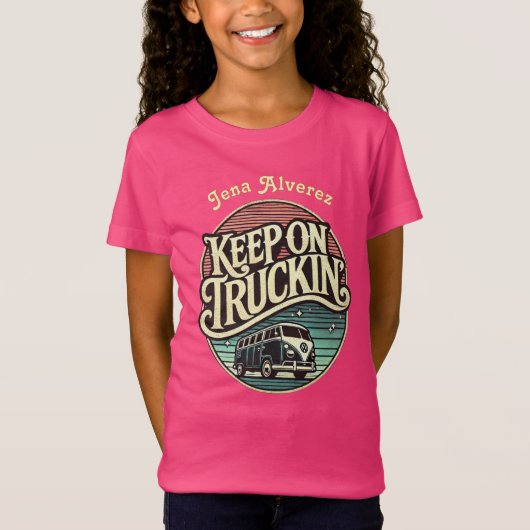 Keep On Truckin’ Retro 60s gepersonaliseerd T-shirt (Voorkant)