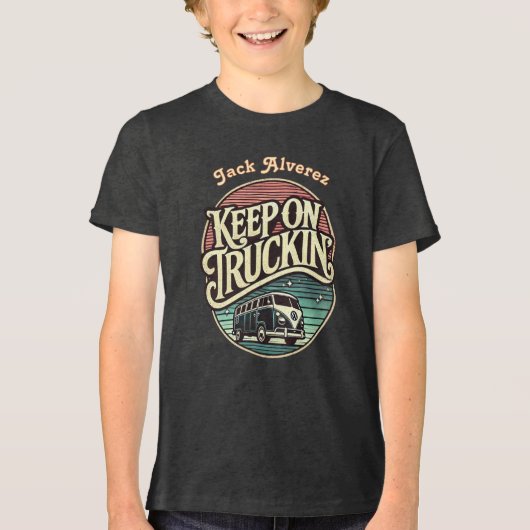 Keep On Truckin’ Retro 60s gepersonaliseerd Tri-Blend Shirt (Voorkant)