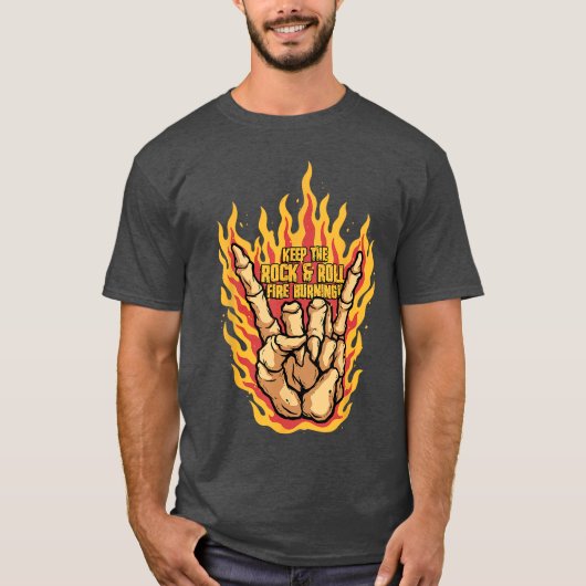 Keep the Rock and Roll Skeleton Hand Rock Sign Pun T-shirt (Voorkant)
