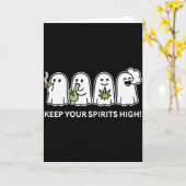 Keep Your Spirits High Ghost Smoking Weed Hallowee Kaart (Gele Bloem)