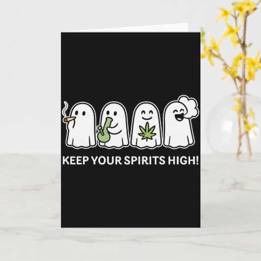 Keep Your Spirits High Ghost Smoking Weed Hallowee Kaart (Gele Bloem)