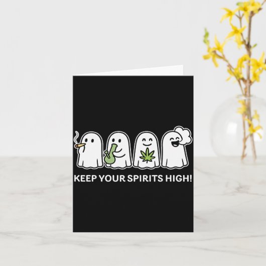 Keep Your Srits High Ghost Smoking Weed Halloween  Kaart (Gele Bloem)