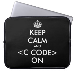 KeepCalm- en c-code op laptophoes Geek humor Laptop Sleeve