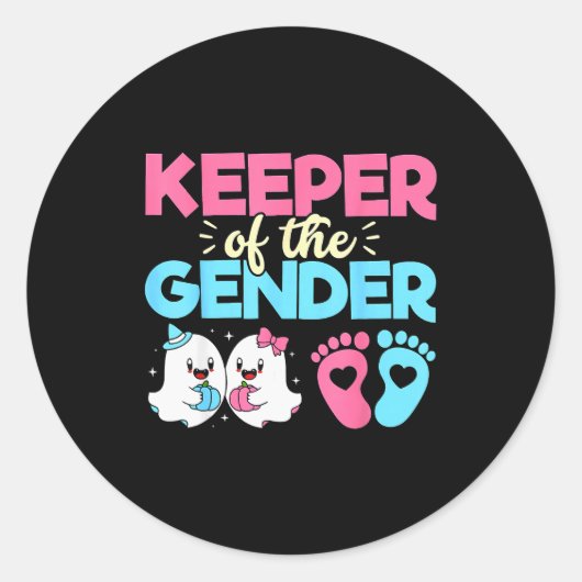 Keeper Of The Gender Pumpkin Halloween Baby Gender Ronde Sticker (Voorkant)