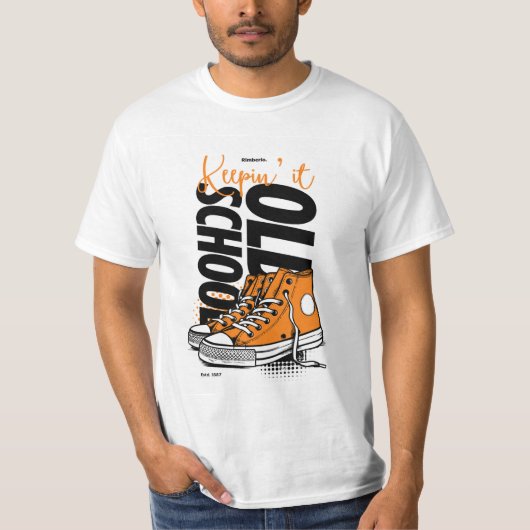 Keepin’ It Old School T-Shirt – Retro Orange Sneak (Voorkant)