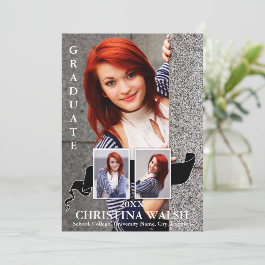 Keepomwille 3 Photo Black Ribbon Afstuderen Kaart (Staand voorkant)