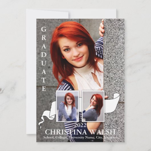 Keepomwille 3 Photo White Ribbon Afstuderen Kaart (Voorkant)