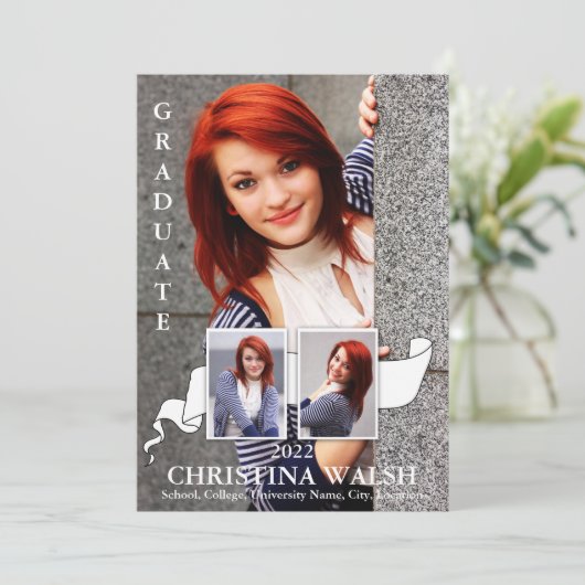 Keepomwille 3 Photo White Ribbon Afstuderen Kaart (Staand voorkant)