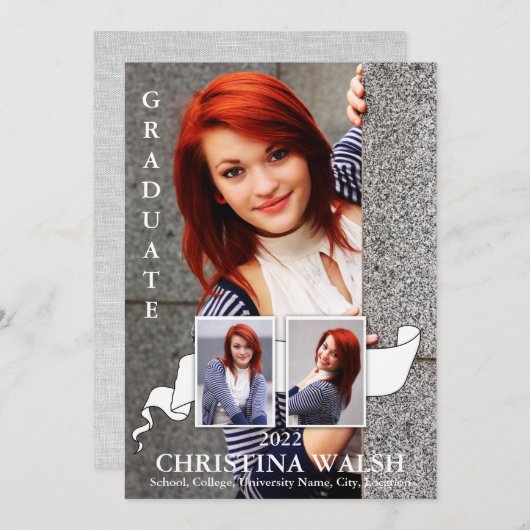 Keepomwille 3 Photo White Ribbon Afstuderen Kaart (Voorkant / Achterkant)