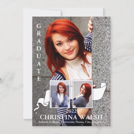 Keepomwille 3 Photo White Ribbon Afstuderen Kaart (Voorkant)