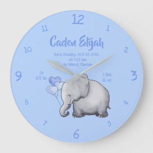 Keepomwille Baby Boy Birth Stat Elephant Nursery Grote Klok