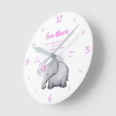 Keepomwille Baby Girl Birth Stats Elephant Nursery Ronde Klok (Hoek)