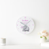Keepomwille Baby Girl Birth Stats Elephant Nursery Ronde Klok (Huis)