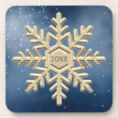 Keepomwille Dated Gold Snowflake op Blue Bier Onderzetter (Voorkant)