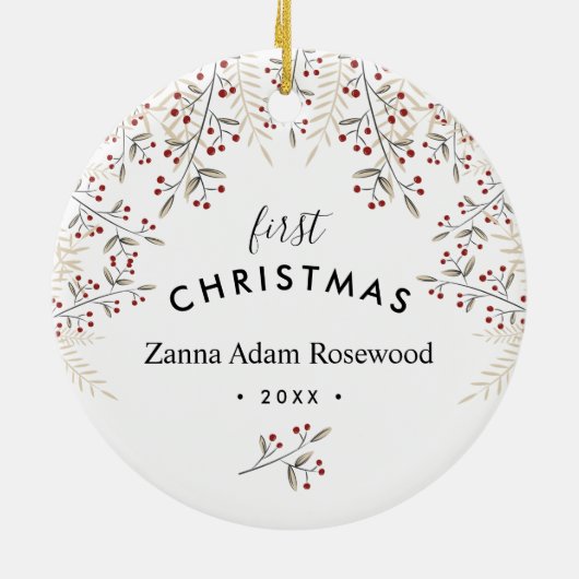 Keepomwille First kerstfoto Greenery Keramisch Ornament (Achterkant)