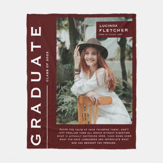 Keepomwille Foto's en Quote Afstuderen Gift Burgun Fleece Deken (Voorkant)