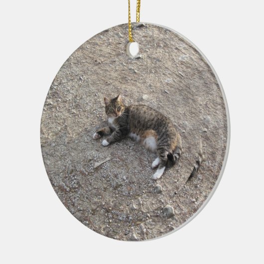 Keepomwille Ornament: Tabby Kat met witte inhoud Keramisch Ornament (Links)