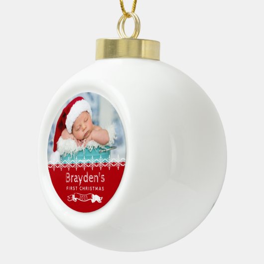 Keepomwille Photo Babys First Kerstred Keramische Bal Ornament (Rechts)