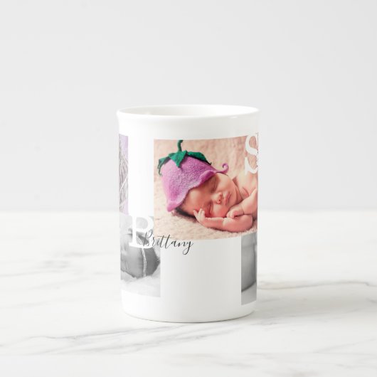 Keepomwille Photo Collage Birth Announding Porselein Kop (Voorkant)