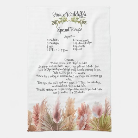 Keepomwille Recipe Gift Elegant Boho Pampas Grass Theedoek (Verticaal)