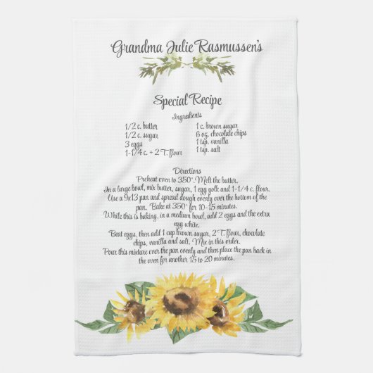 Keepomwille Recipe Sjabloon Waterverf Sunflower Gi Theedoek (Verticaal)