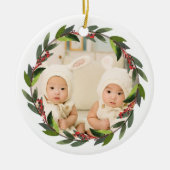 Keepomwille Twins First Kerstmis Wreatfoto Keramisch Ornament (Voorkant)