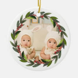 Keepomwille Twins First Kerstmis Wreatfoto Keramisch Ornament
