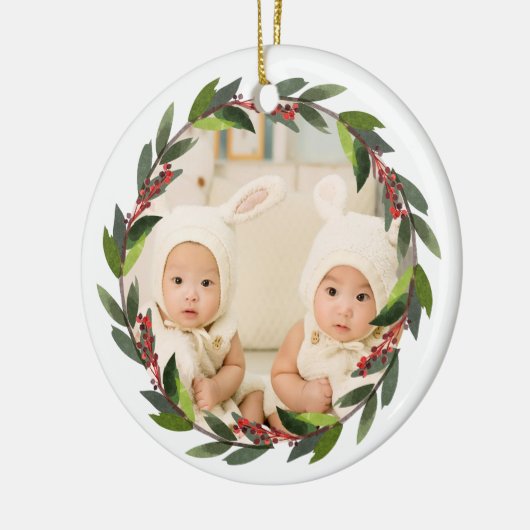 Keepomwille Twins First Kerstmis Wreatfoto Keramisch Ornament (Links)