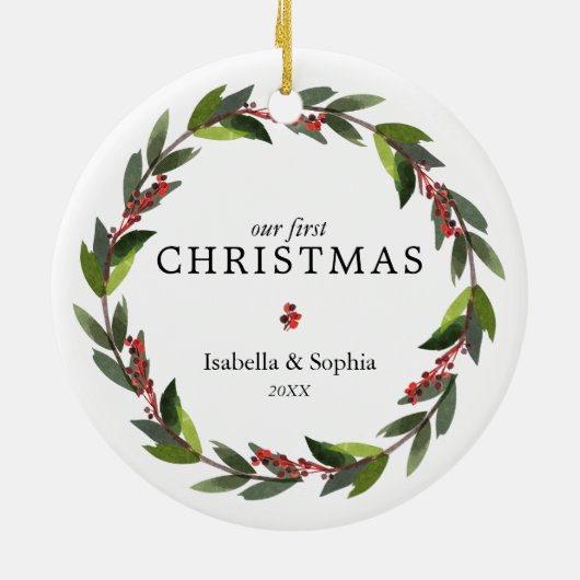 Keepomwille Twins First Kerstmis Wreatfoto Keramisch Ornament (Achterkant)