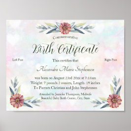 Keepsake Baby Meisje Voetafdruk Geboorte Certifica Poster