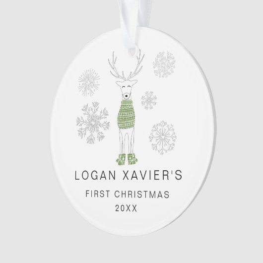 Keepsake Baby's eerste kerst rendieren foto Ornament (voorkant)