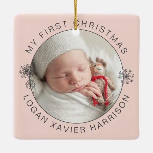 Keepsake Baby's eerste kerstfoto Keramisch Ornament (Achterkant)