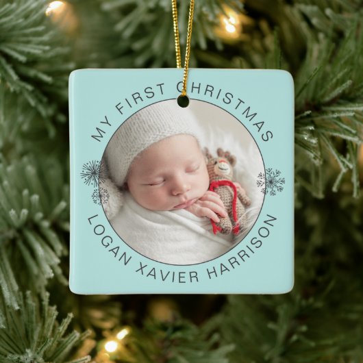 Keepsake Baby's eerste kerstfoto Keramisch Ornament (Boom)