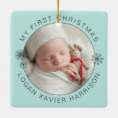 Keepsake Baby's eerste kerstfoto Keramisch Ornament (Achterkant)