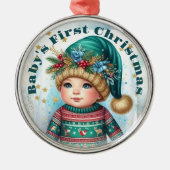 Keepsake Baby's Eerste Kerstfoto Kind Herinneringe Metalen Ornament (Voorkant)