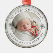 Keepsake Baby's eerste kerstfoto Metalen Ornament (Voorkant)