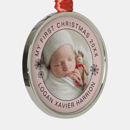 Keepsake Baby's eerste kerstfoto Metalen Ornament (Rechts)