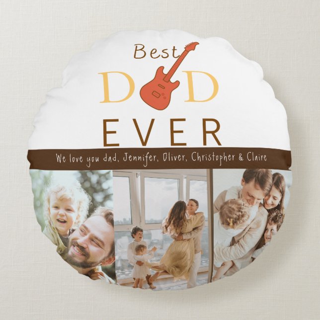 Keepsake Beste Pap Fotocollage Moderne Vaders Dag Rond Kussen (Voorkant)